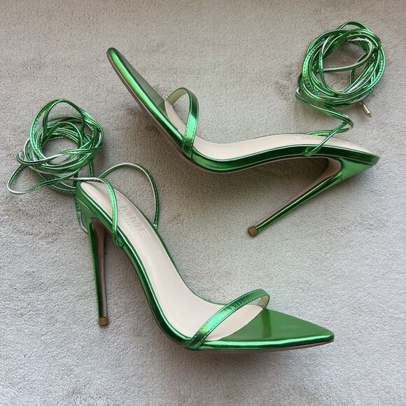 FEMME Los Angeles Metallic Green Strappy Sandals Women EU 38 US 7.5 Ankle Strap - Picture 1 of 15